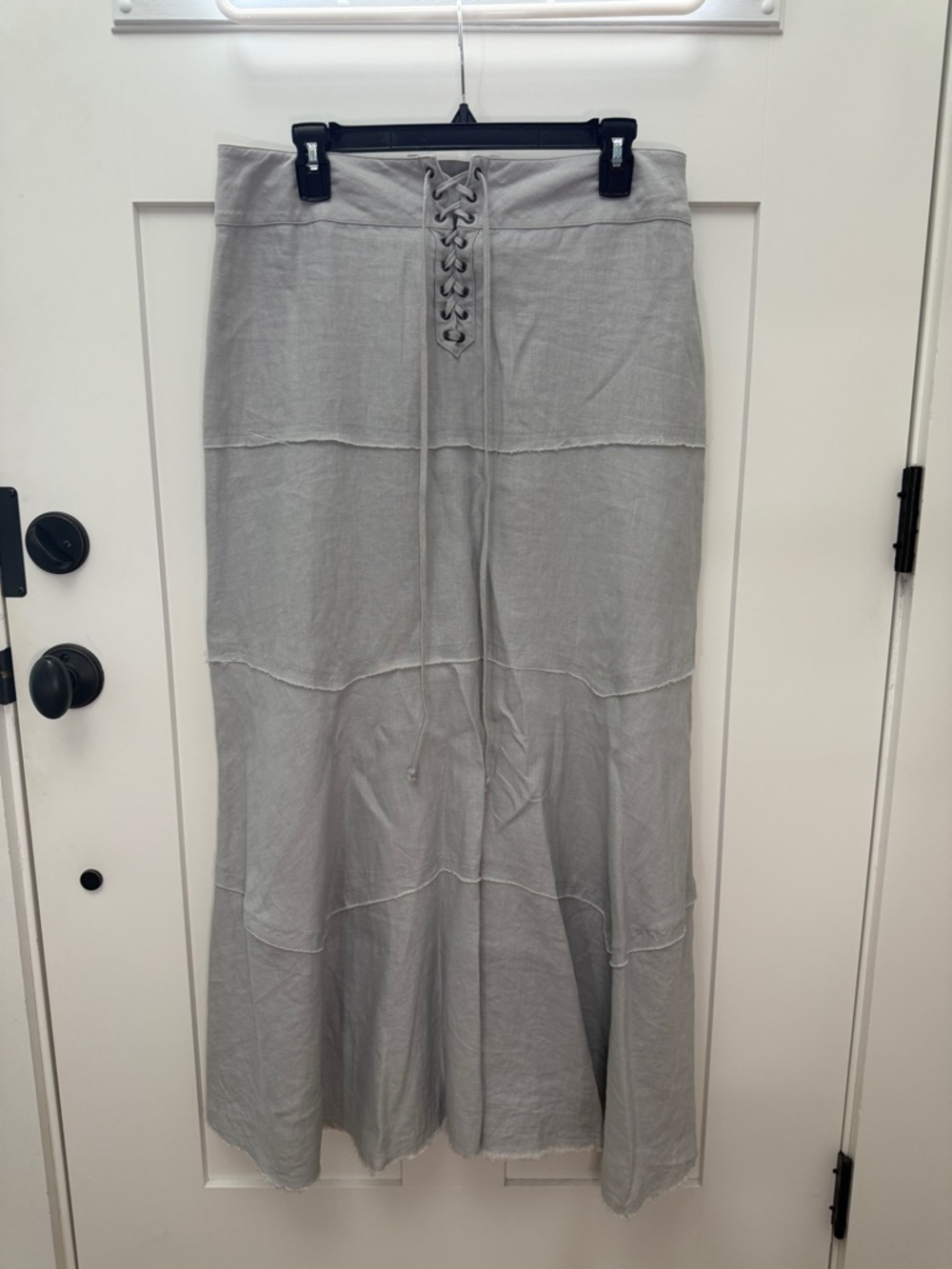 100% Linen Light Gray Lace-Up Maxi Skirt